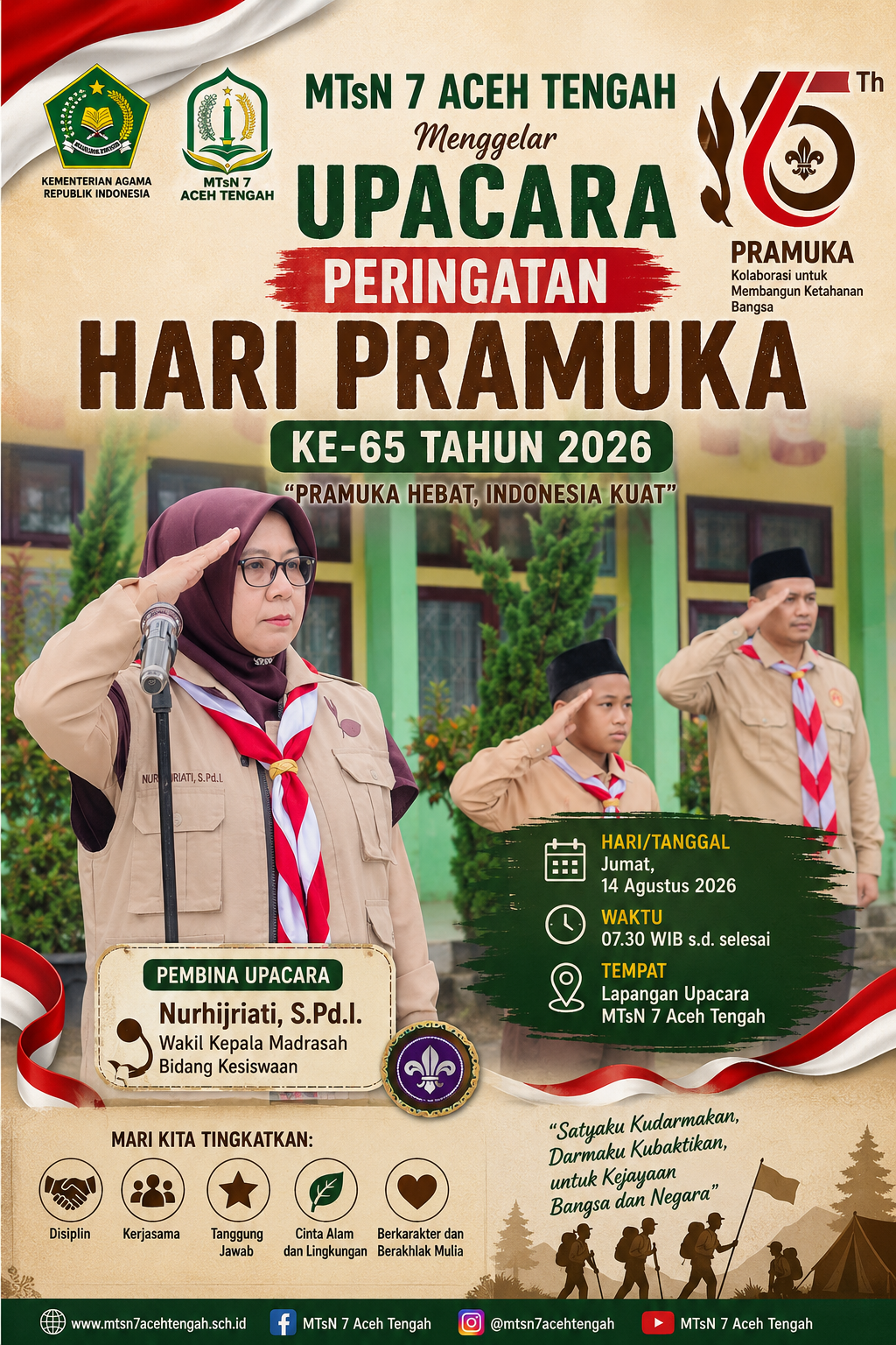 Pelaksanaan upacara hari pramuka ke-65